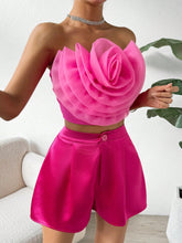 Women'S 2pcs/Set Tube Top With 3d Flower Decor And Shorts
